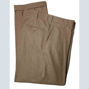Brooks Brothers Italian Wool Flannel Dress Pants Tan Pleated Men's Size 37 X 30